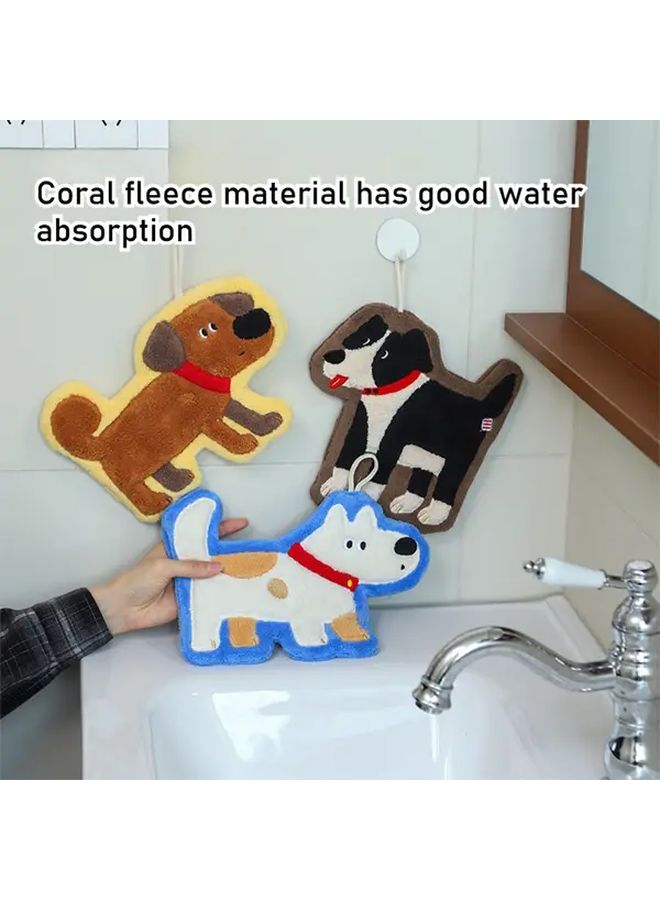 Brown Puppy Hand Towel Super Absorbent Coral Fleece Hanging Design For Kitchen And Bathroom - Image 2